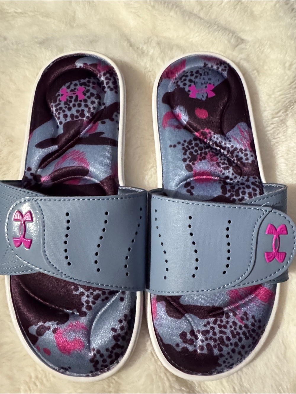 Under Armour Light Blue Pink Patterned Slide Sandals